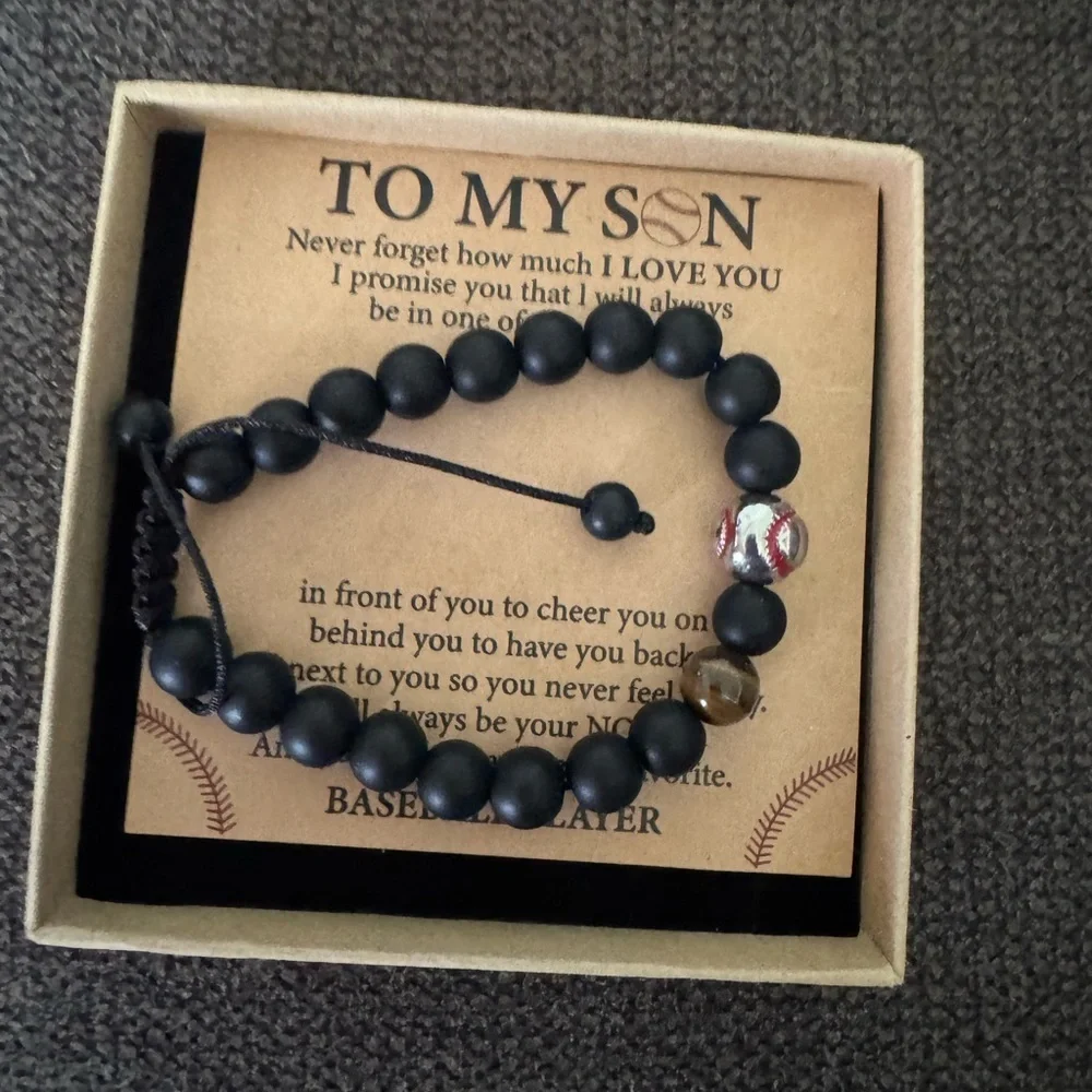 TO MY SON beaded baseball bracelet gift for teens or adults